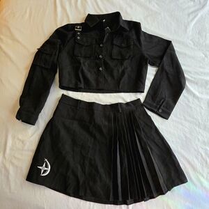 Dark Techwear Goth Cargo Cropped Jacket & Skirt Set - sz XL